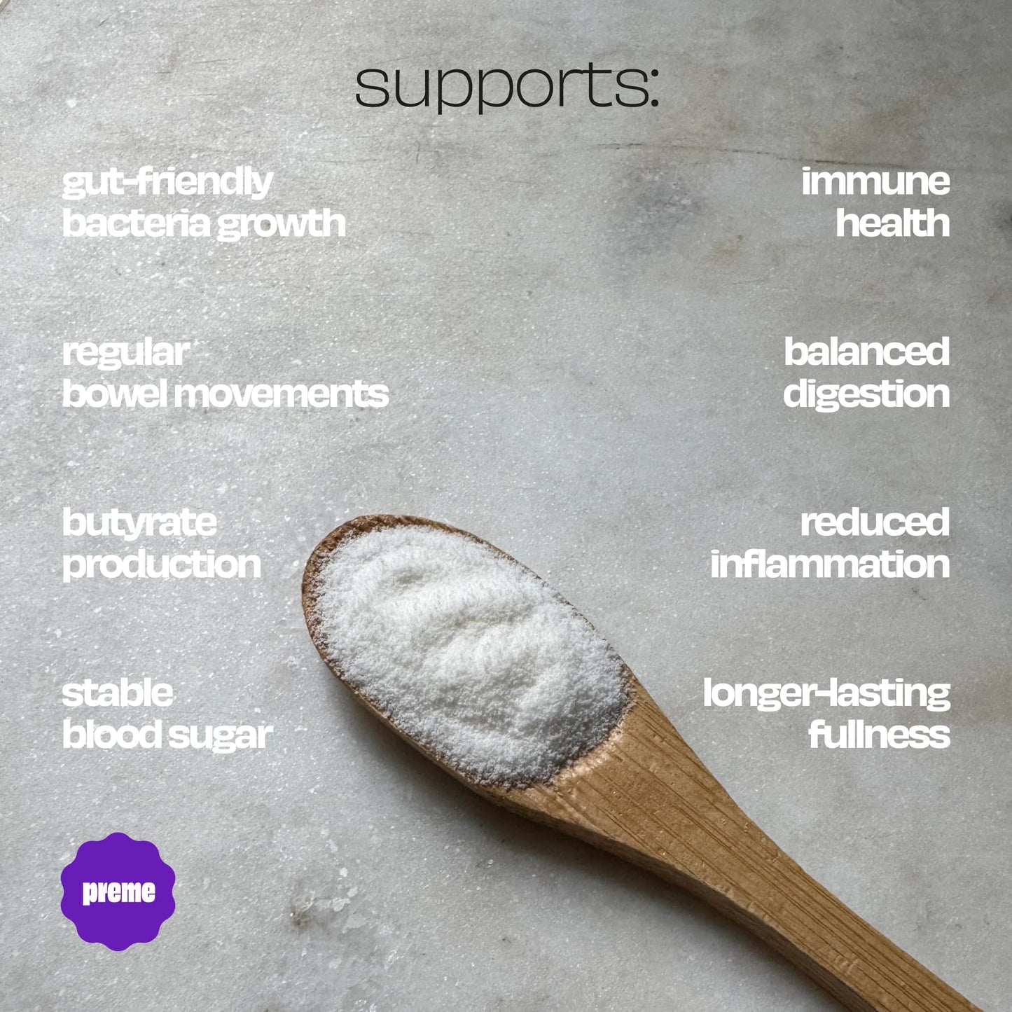 Preme Gentle Prebiotic Fiber Powder, Unflavored Low FODMAP Organic Soluble Fiber, 14.8 oz