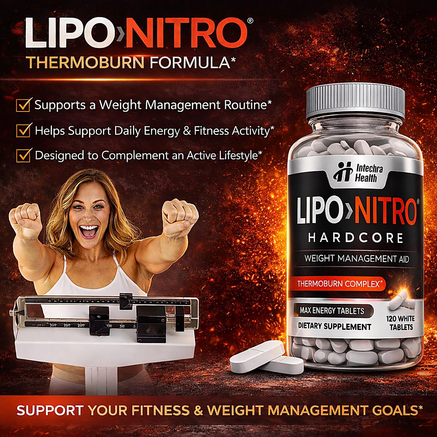 LipoNitro Thermo-Burn Diet Pills with Nitro Energy Dietary Supplement, 120 Tablets