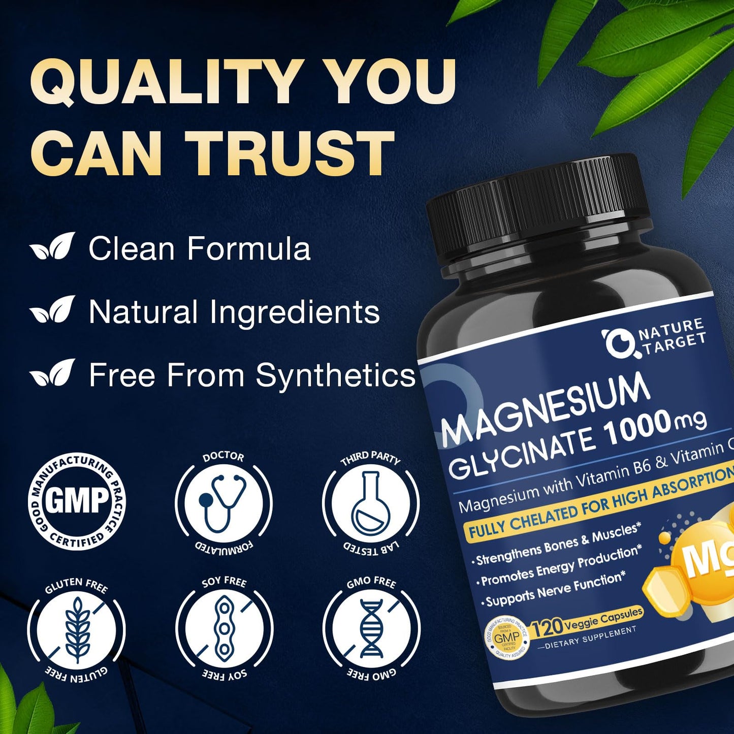NATURE TARGET Magnesium Glycinate 1000mg Capsule 120 Count