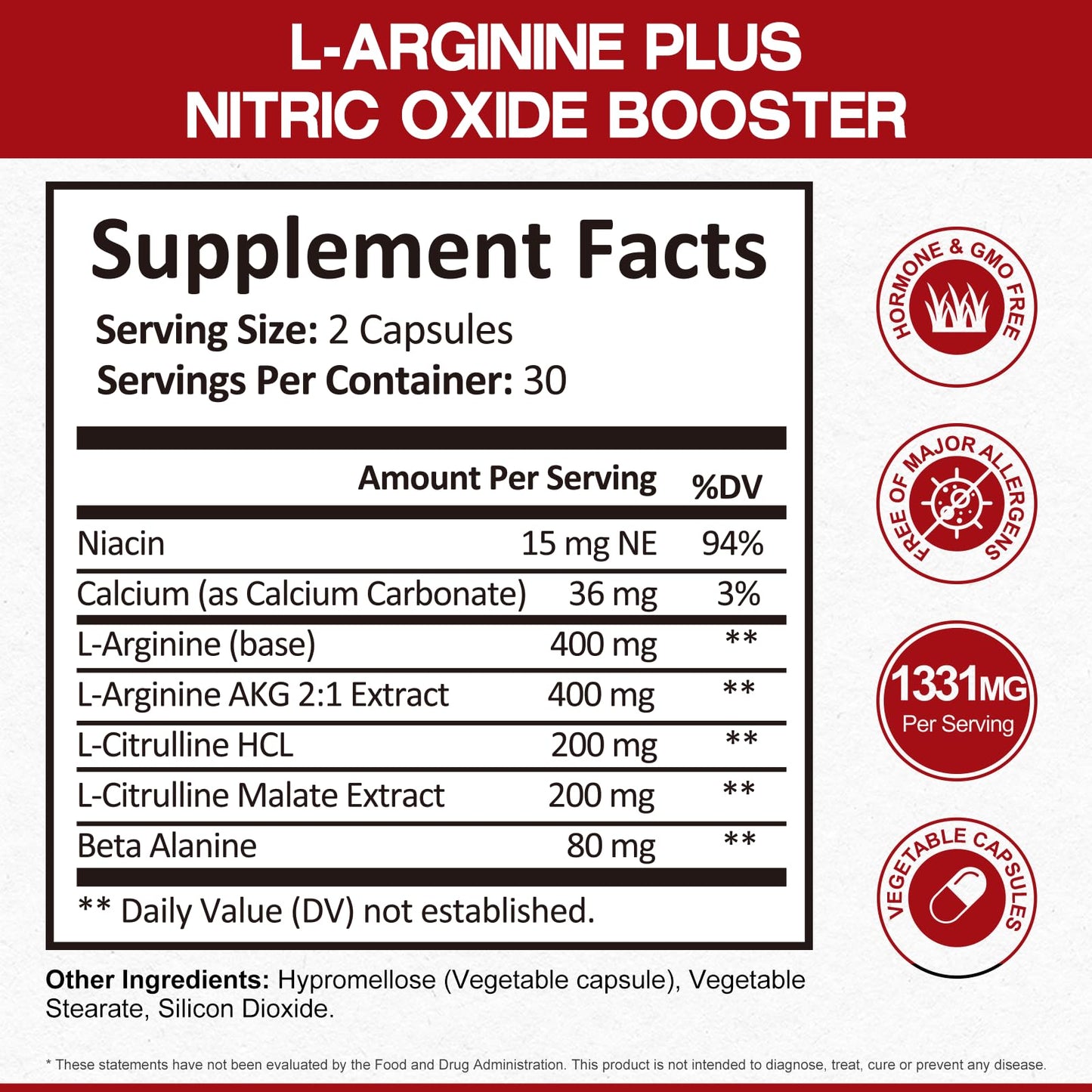 Rasav Nitric Oxide Booster with L-Arginine & L-Citrulline Blend, Capsules, 60 Count