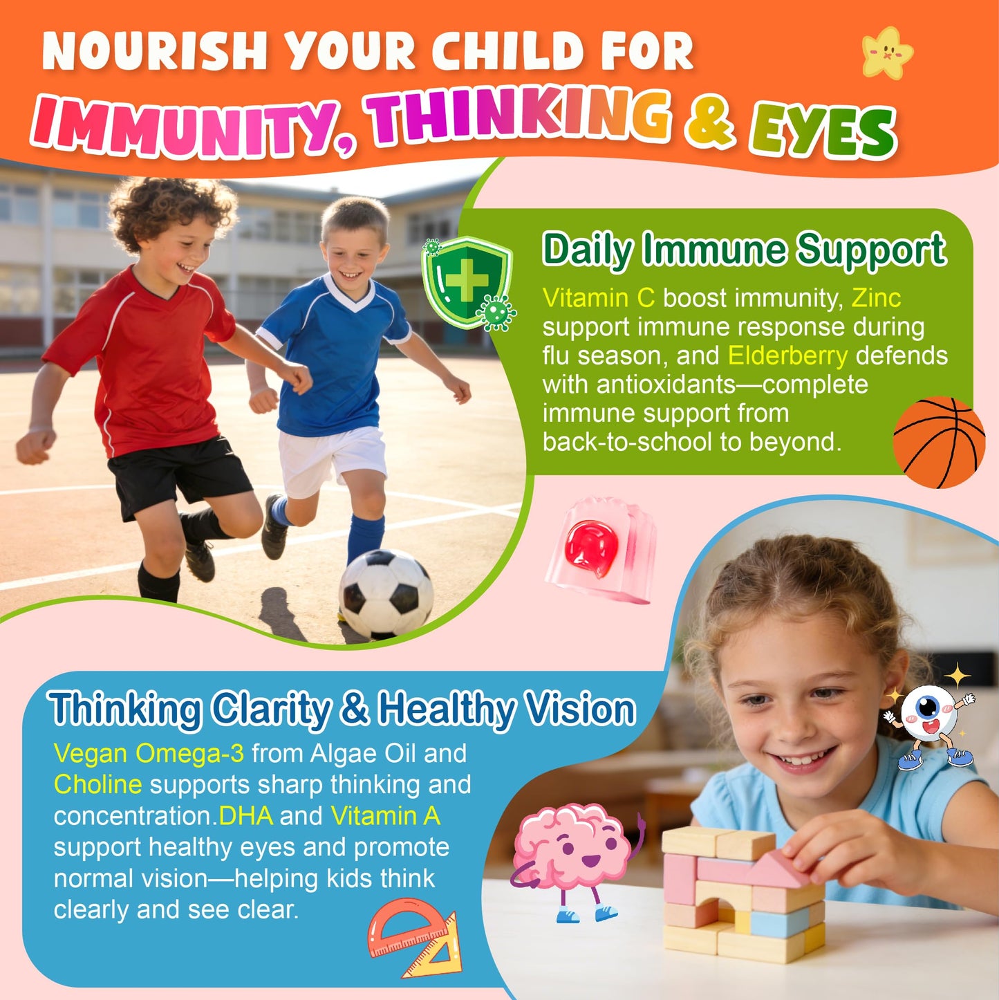 Tcemundry Kids Multivitamin Gummies, 60 Gummies