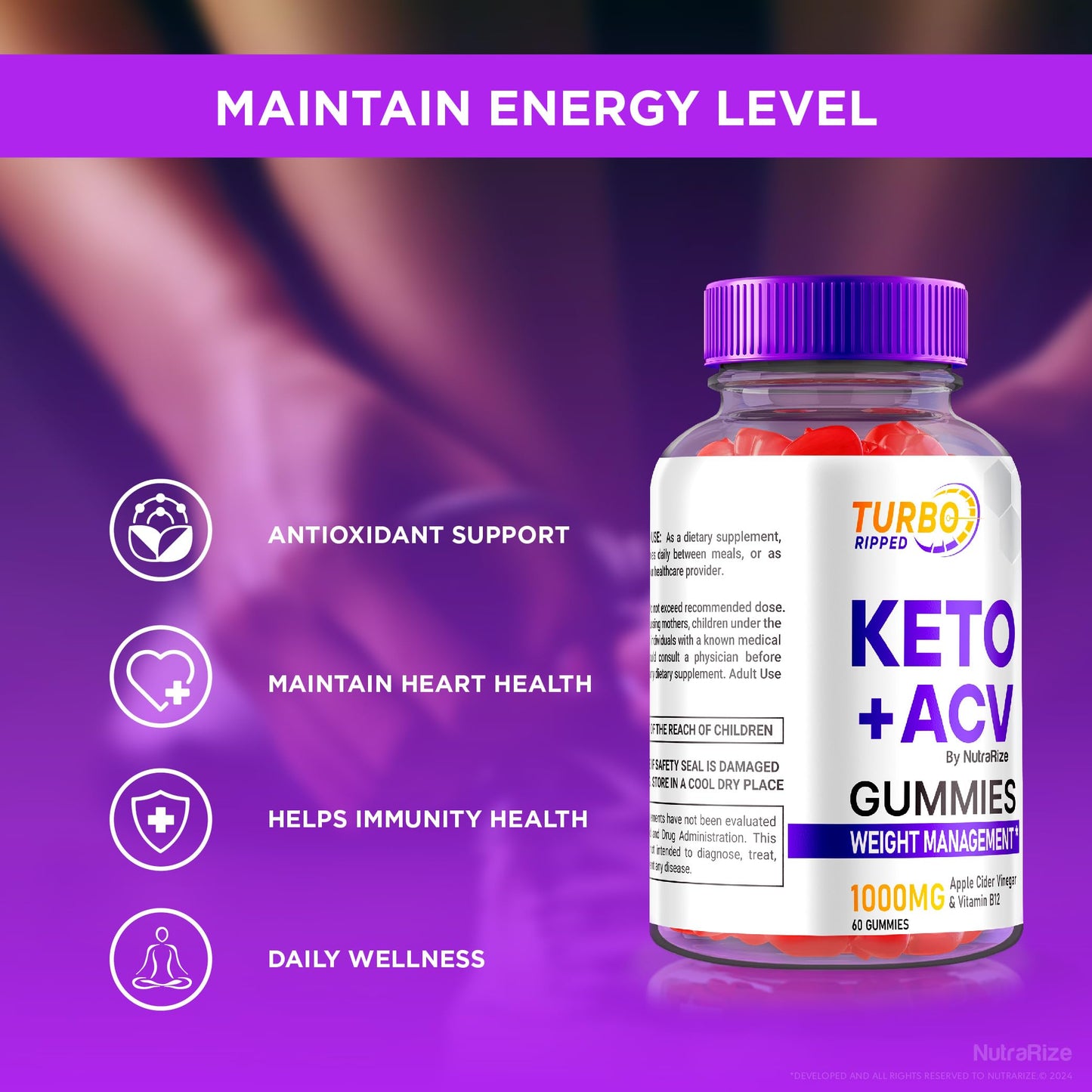 NutraRize Turbo Ripped Keto ACV Gummies, 120 Gummies