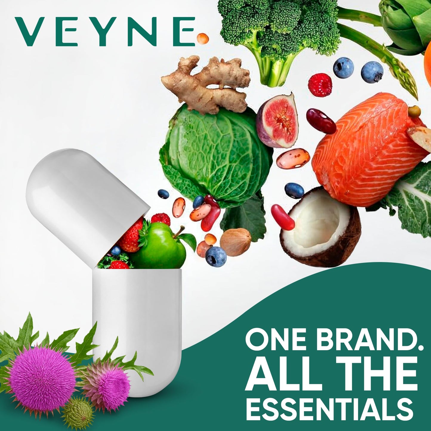 VEYNE Milk Thistle Supplement 80% Silymarin (240mg Active) with Dandelion Root Extract 10:1 & Burdock Root 20:1 – Liver Support – 60 Capsules