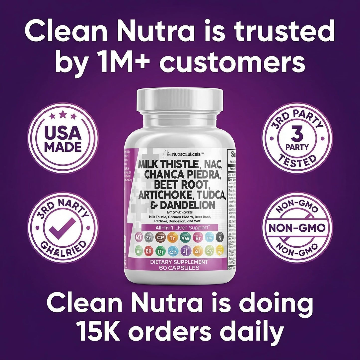 Clean Nutraceuticals Milk Thistle NAC Chanca Piedra Beet Root Artichoke Astragalus Dandelion Root Liver Cleanse Detox & Repair Supplement Plus TUDCA Choline & Ginger Capsules, 60 Count