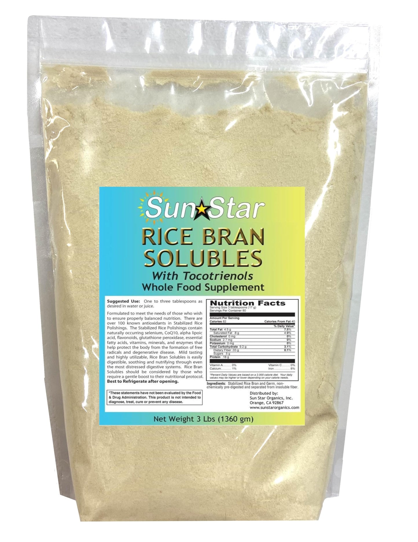 Sun Star Organics Rice Bran Powder with Tocotrienols, 16