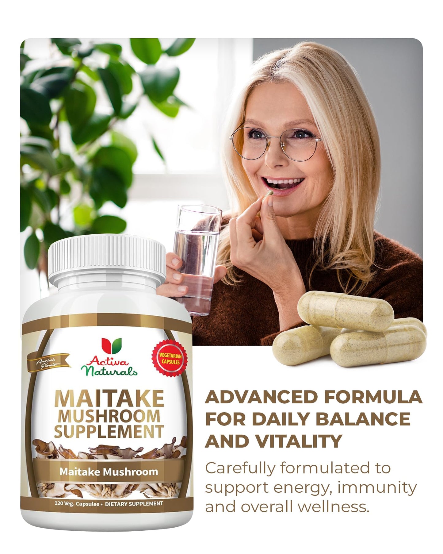 Activa Naturals Maitake Mushroom Supplement Capsules, 120 Count