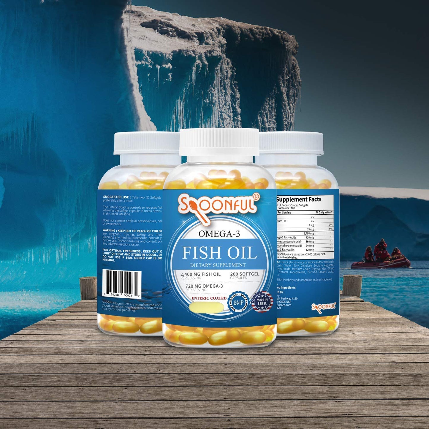 Spoonful Omega 3 Fish Oil Enteric Coated 2400mg Softgel, 200 Softgels