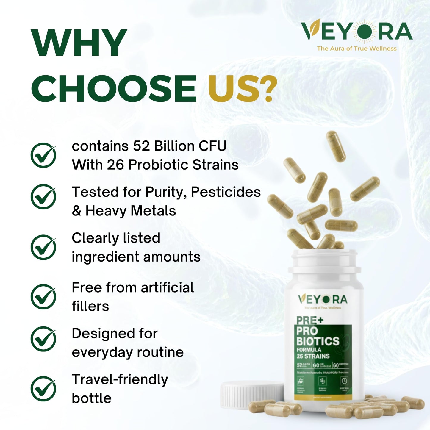 VEYORA Pre + Probiotic Capsules 60 Capsules