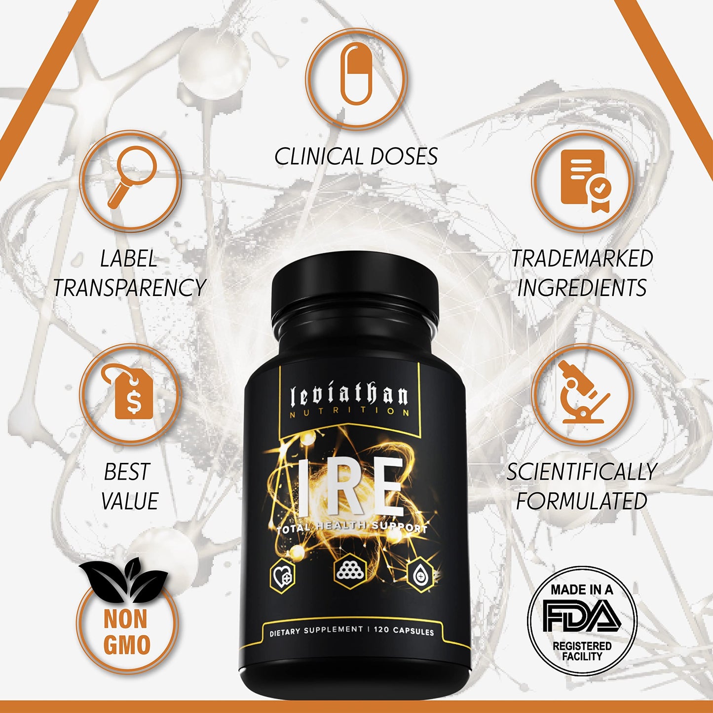 Leviathan Nutrition IRE Complete Health Support - Overall Health & Antioxidant Support with Longvida Optimized Turmeric Curcumin, Grape Seed, Berberine, Arjuna, and Resveratrol Capsule, Powder, 120 Count