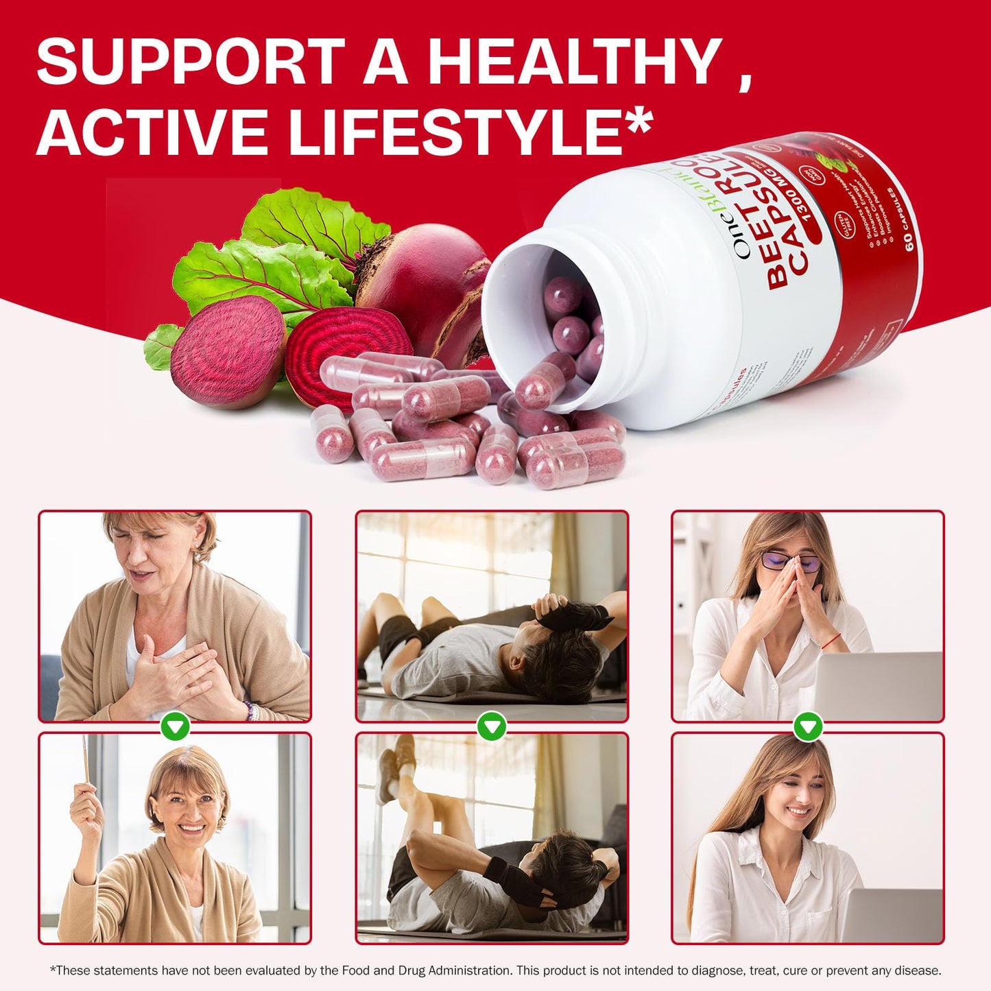 O.SECERT Beet Root Capsules 1300mg Organic Beetroot Powder, Natural Energy & Endurance Support, Non-GMO, 60 Capsules