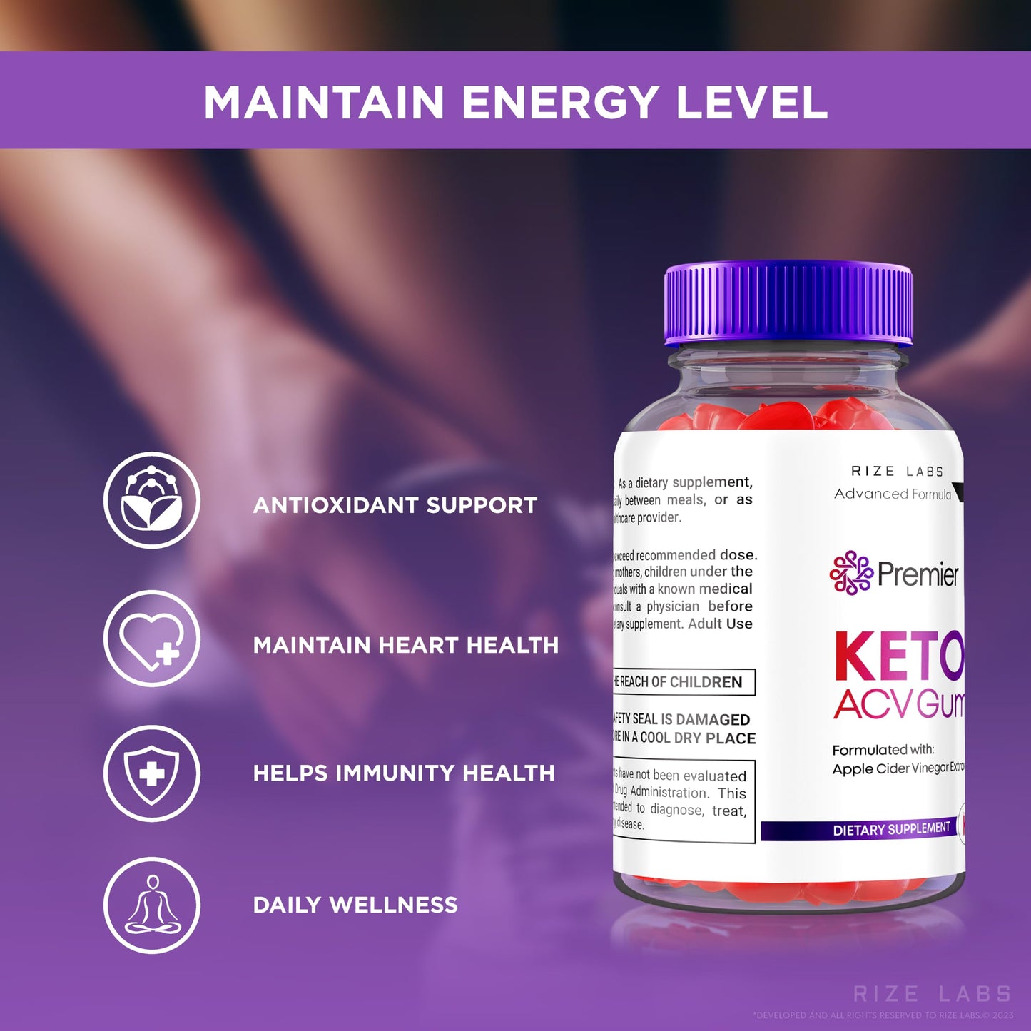 Rize Labs Premier Keto+ACV Gummies, 120 Gummies