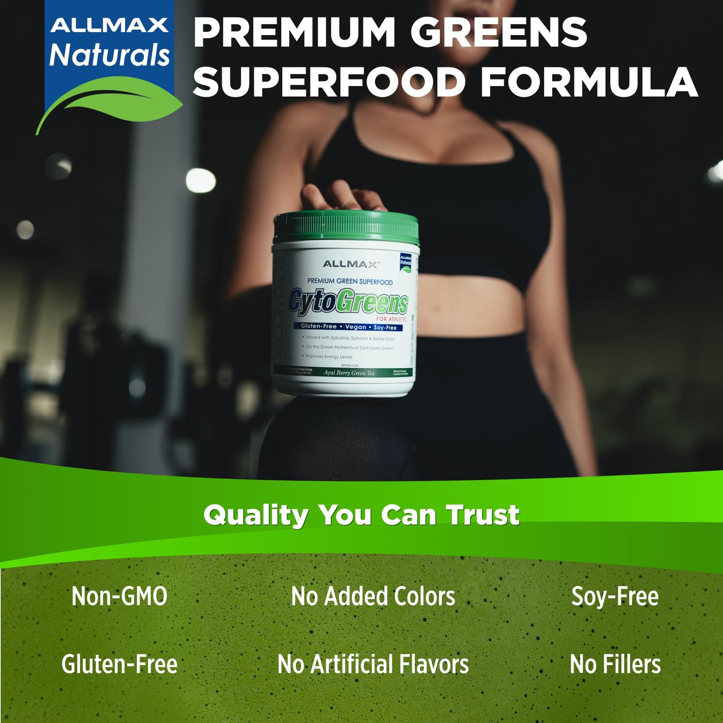 ALLMAX CytoGreens Super Greens Acai Berry Green Tea Powder 18.9 oz