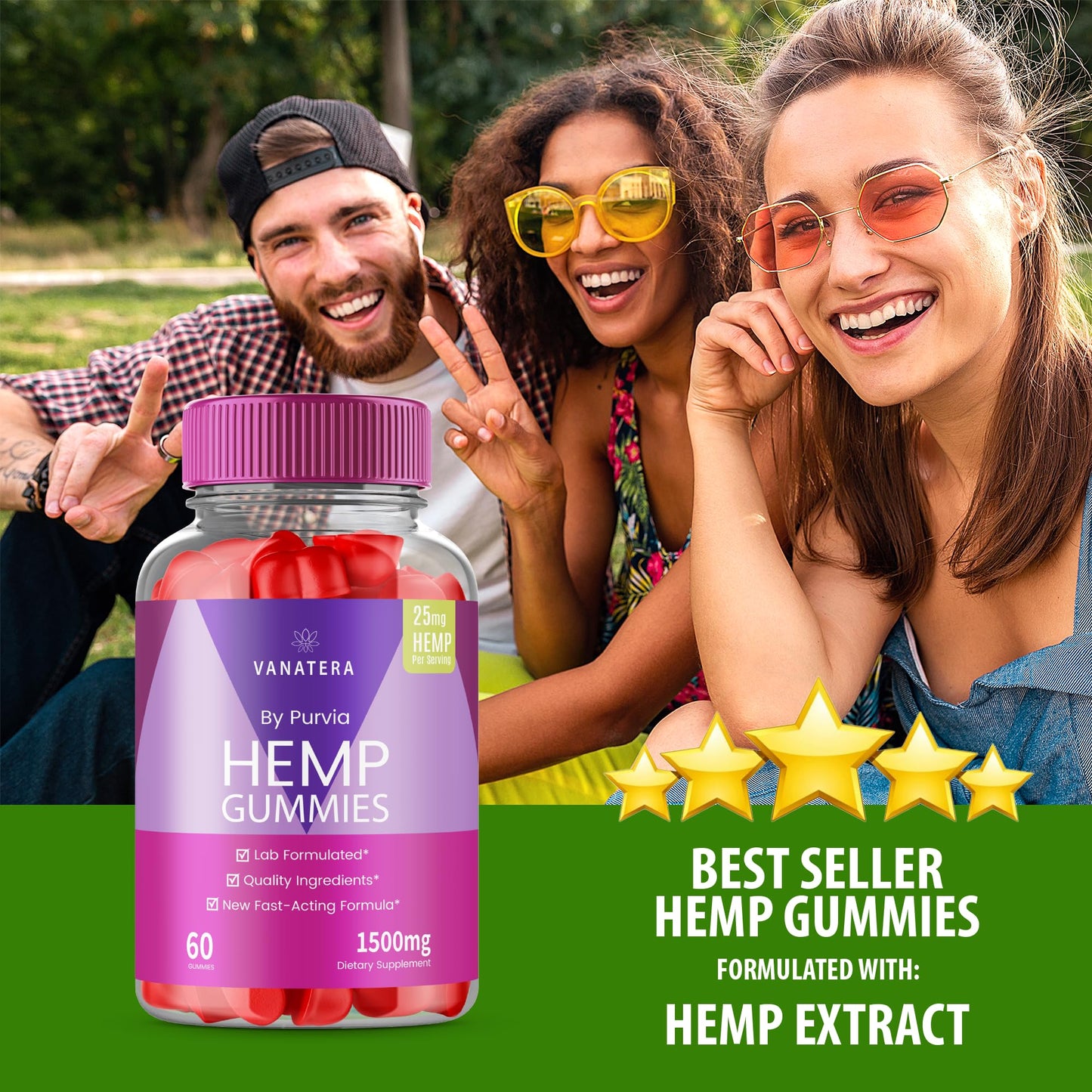 Purvia Vanatera Hemp Gummies Extra Strength Formula, 60 Gummies