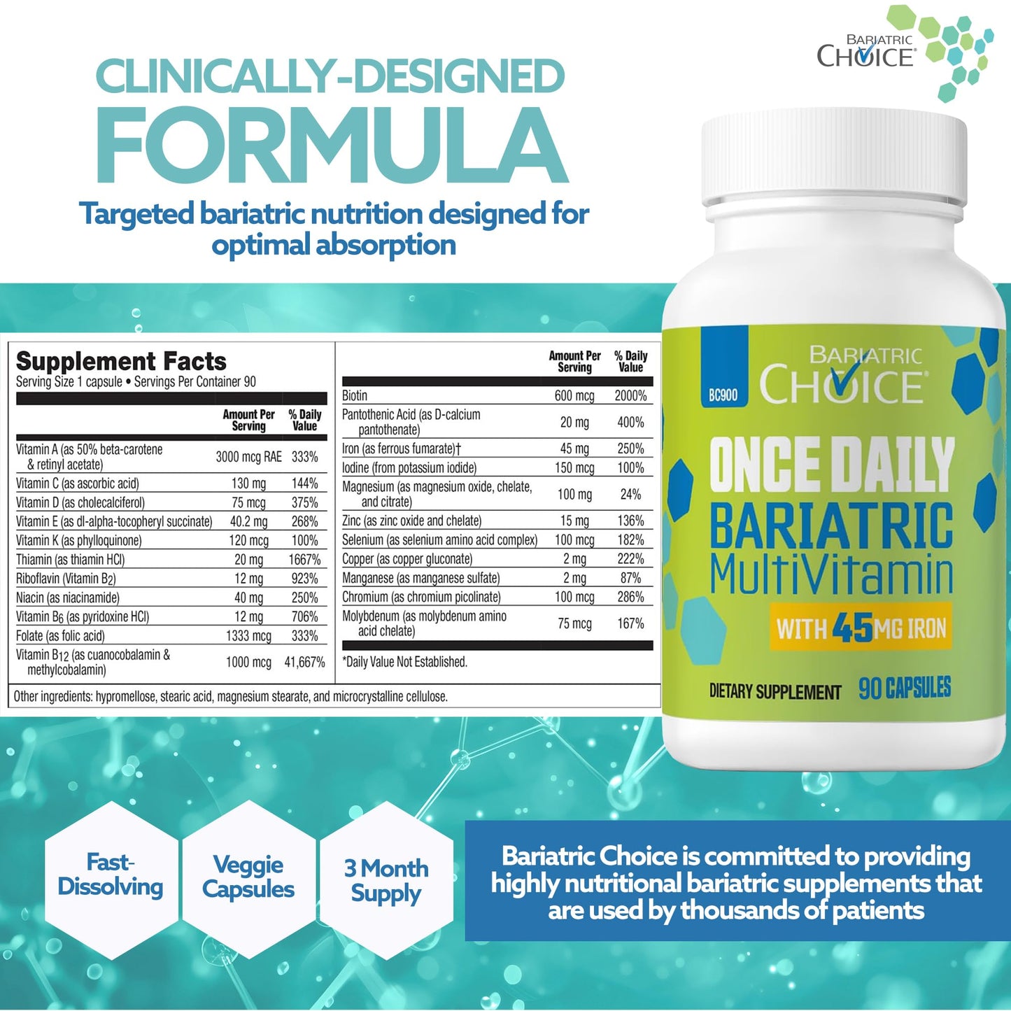 Bariatric Choice Once-Daily Bariatric Multivitamin with 45 mg of Iron, Capsule, 90 Count