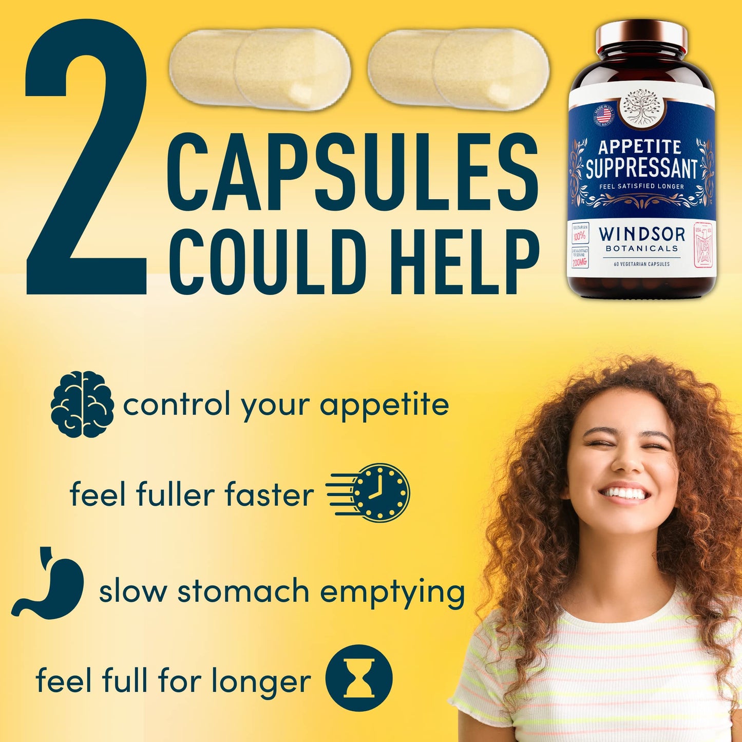 WINDSOR BOTANICALS Appetite Suppressant for Weight Loss Capsules, 60 Count