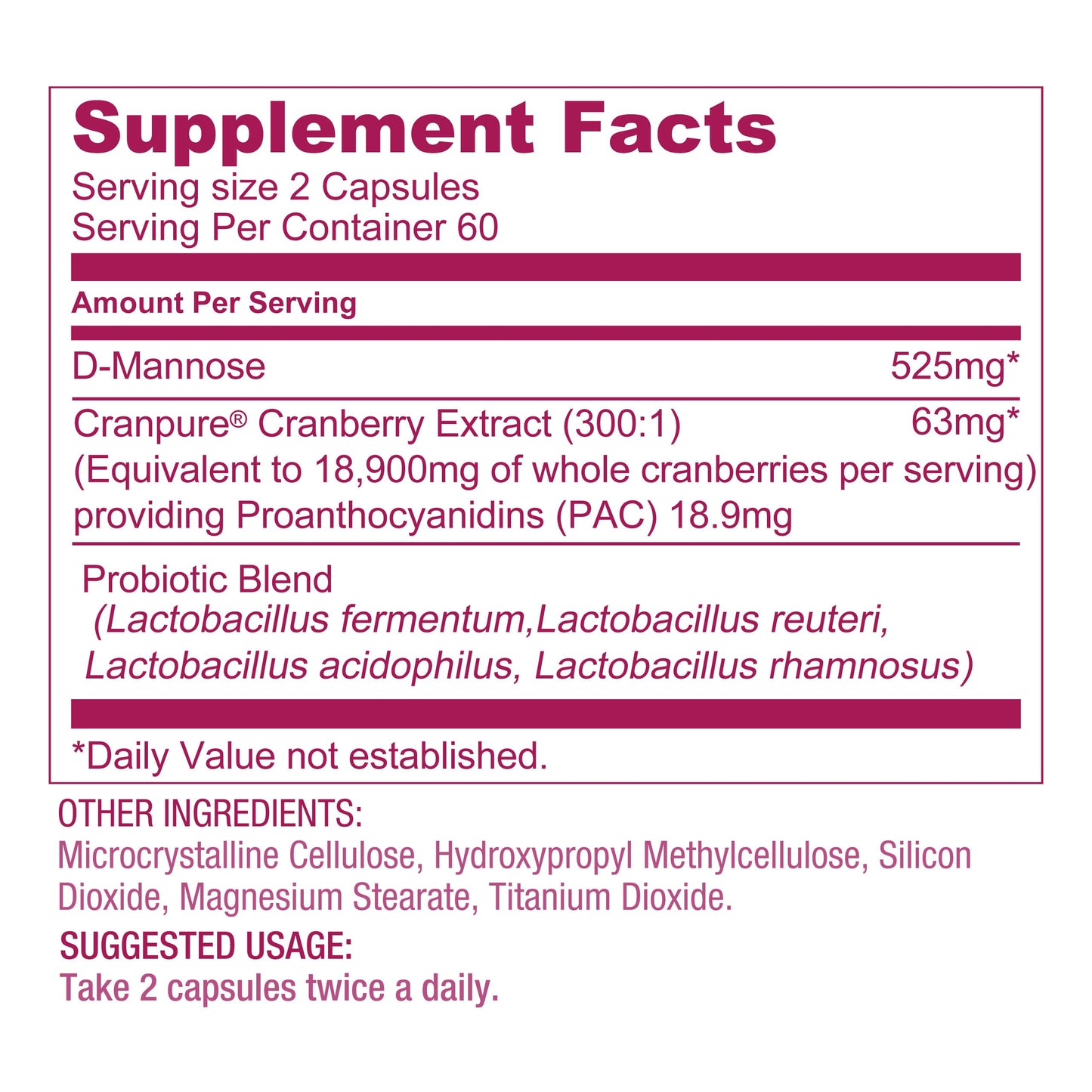 LOVITA Women's Care Supplement with D-Mannose, Cranberry & Probiotics, 120 Capsules