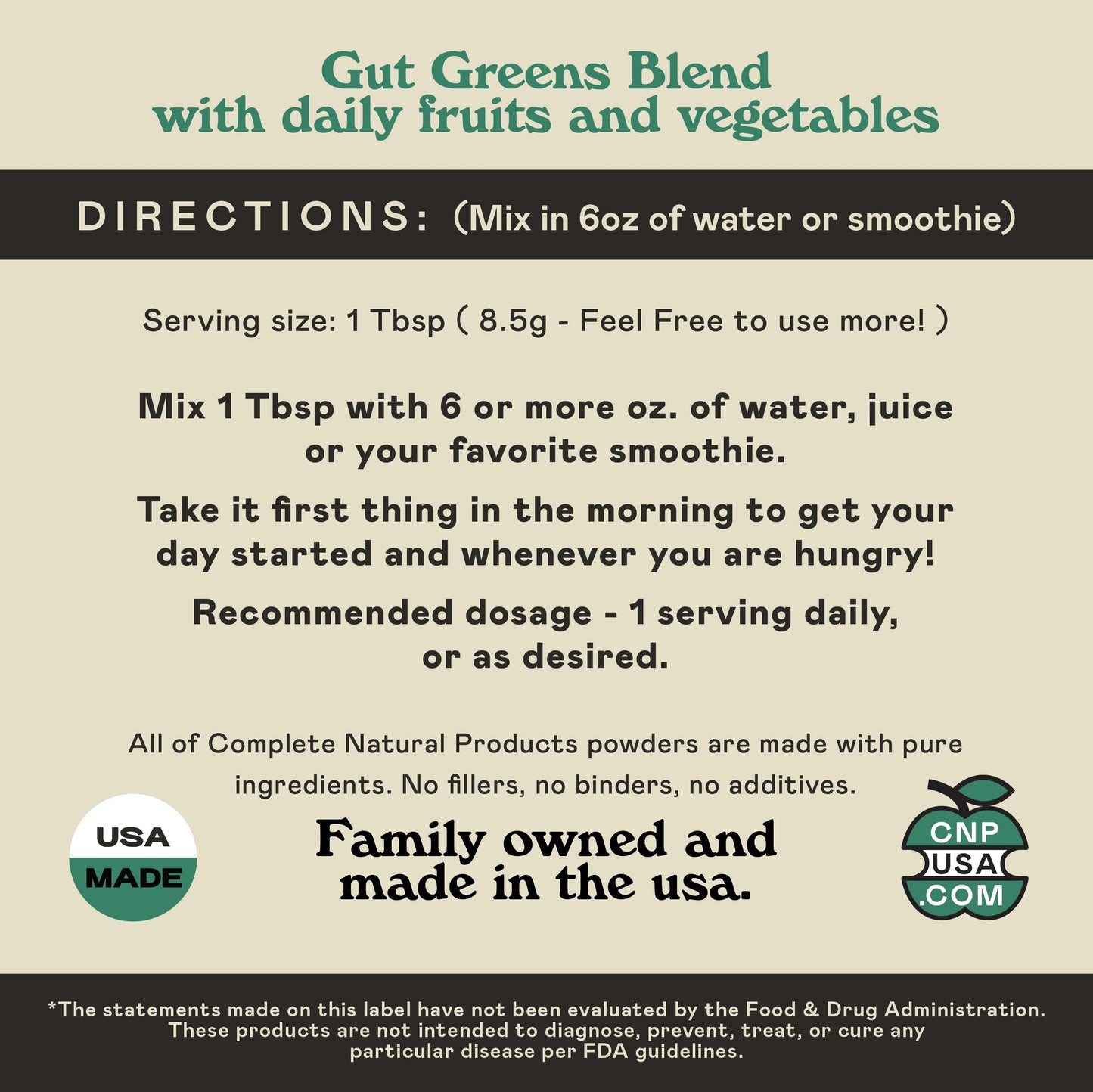 Complete Natural Products Gut Greens Superfood Powder Formula Supplement - Amazing Raw Digestive Enzyme Supplements Grass Mix, 9 Ounce