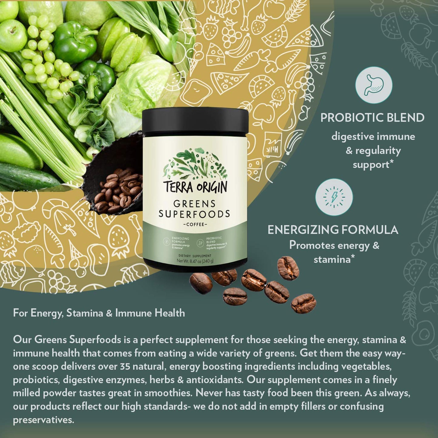 Terra Origin Superfoods Greens Blend Powder 8.47 oz