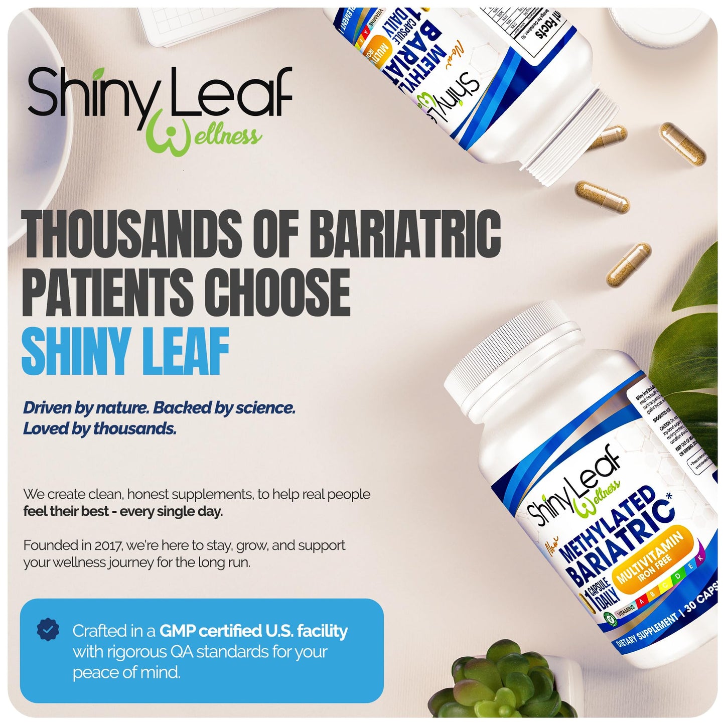 Shiny Leaf Methylated Bariatric Multivitamin Without Iron Capsule, 60 Count