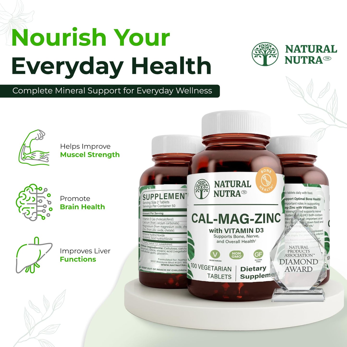 Natural Nutra Calcium Magnesium Zinc with Vitamin D3 CMZ Supplement Tablets 300 Tablets