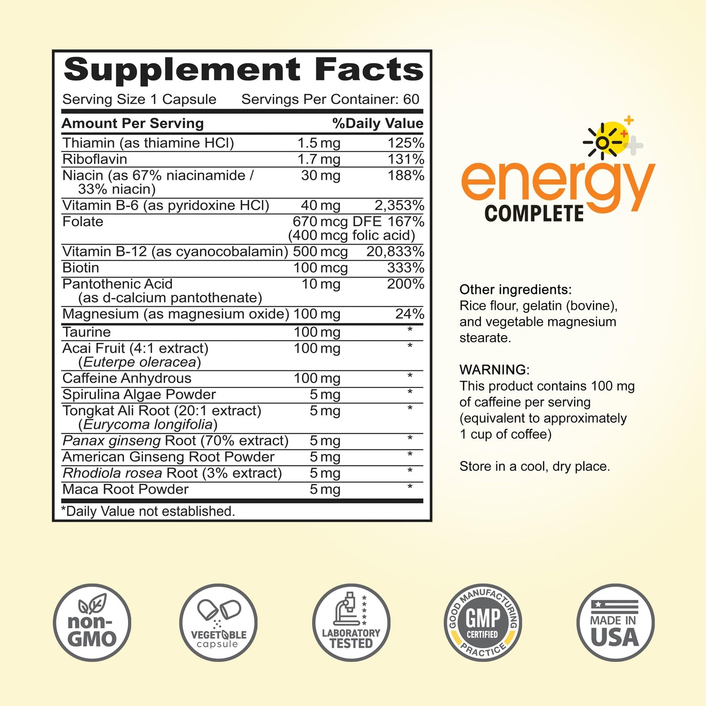 Instant Brands Energy Complete 18-in-1 Vegan Energy and Focus Supplement - Vegan Caffeine Capsules, 60 Count