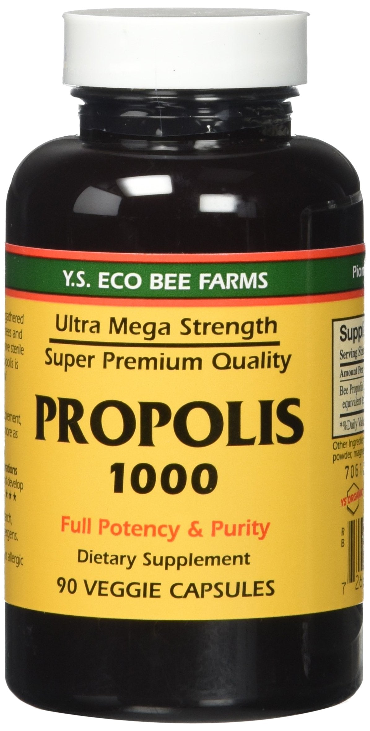 YS Organic Propolis Raw Unprocessed 1000mg Capsules, 90 Count