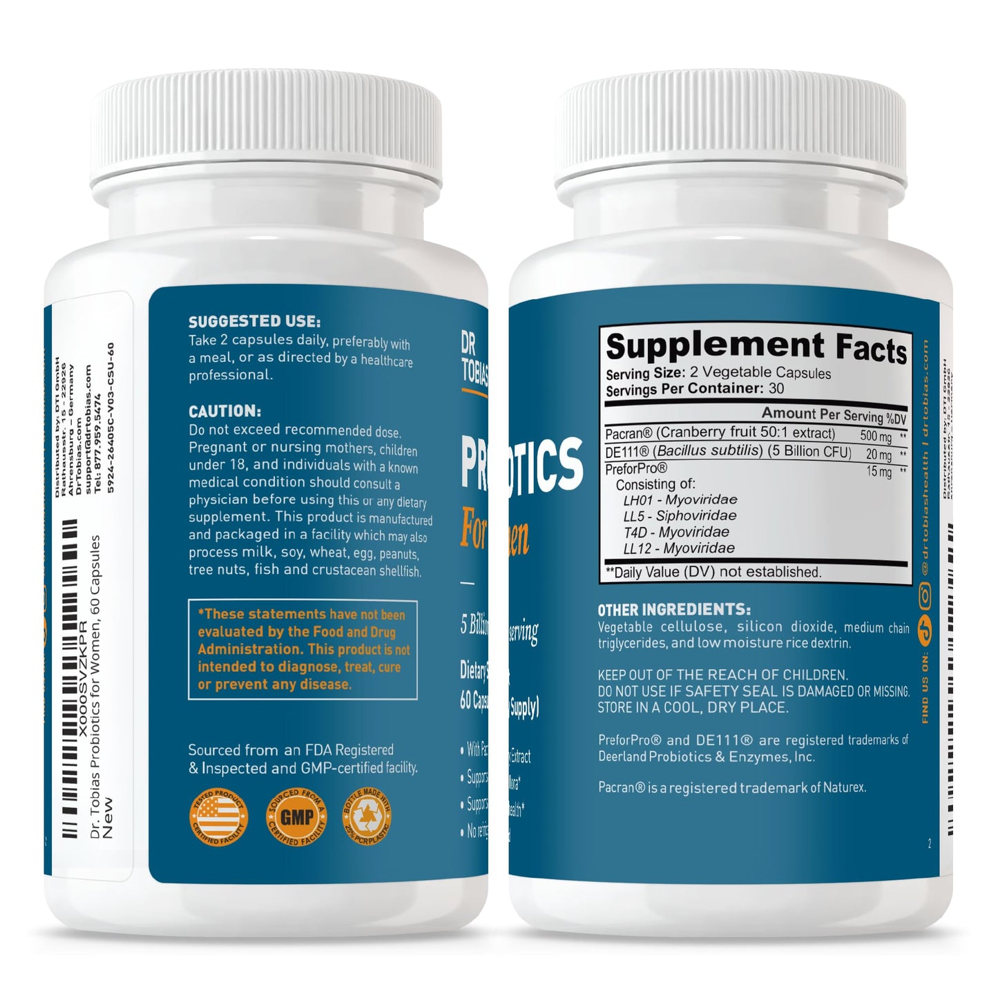 Dr. Tobias Probiotics for Women 5 Billion CFU Capsules 60 Count
