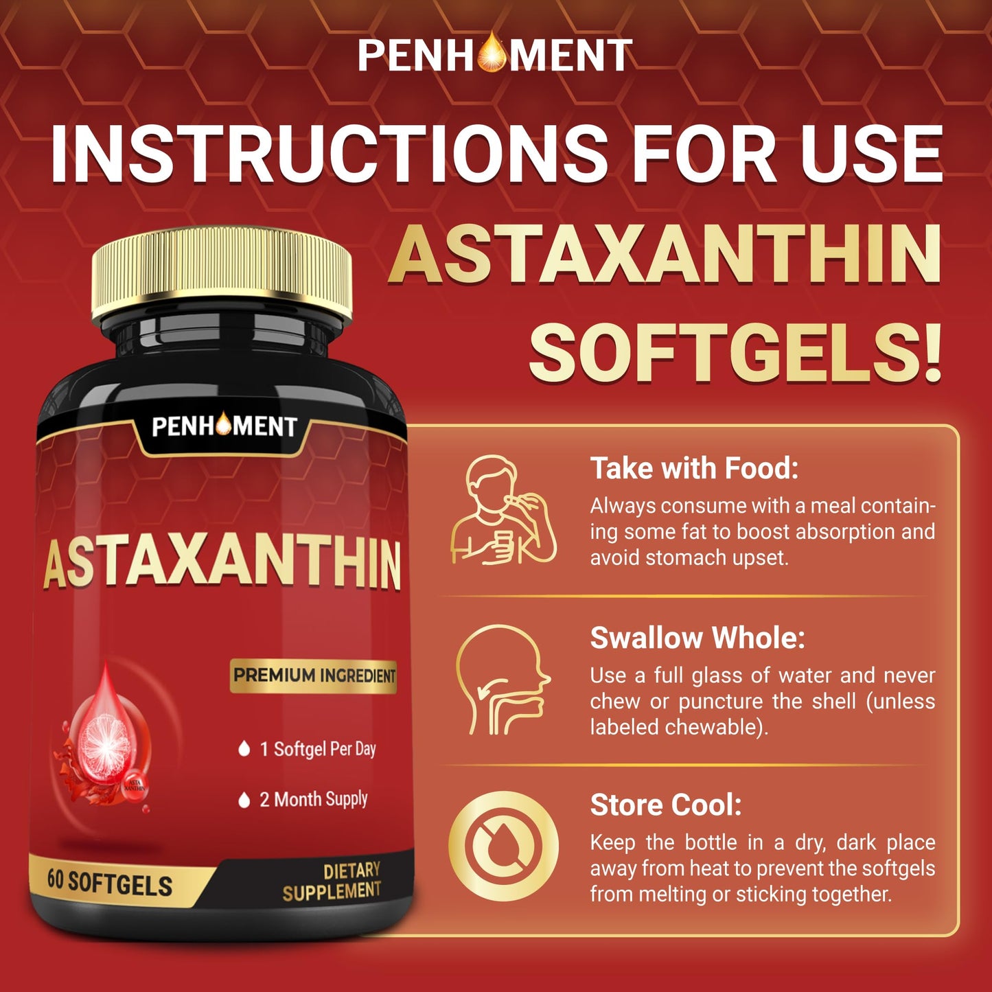 Penhoment Astaxanthin Supplements 12mg Softgel 60 Count