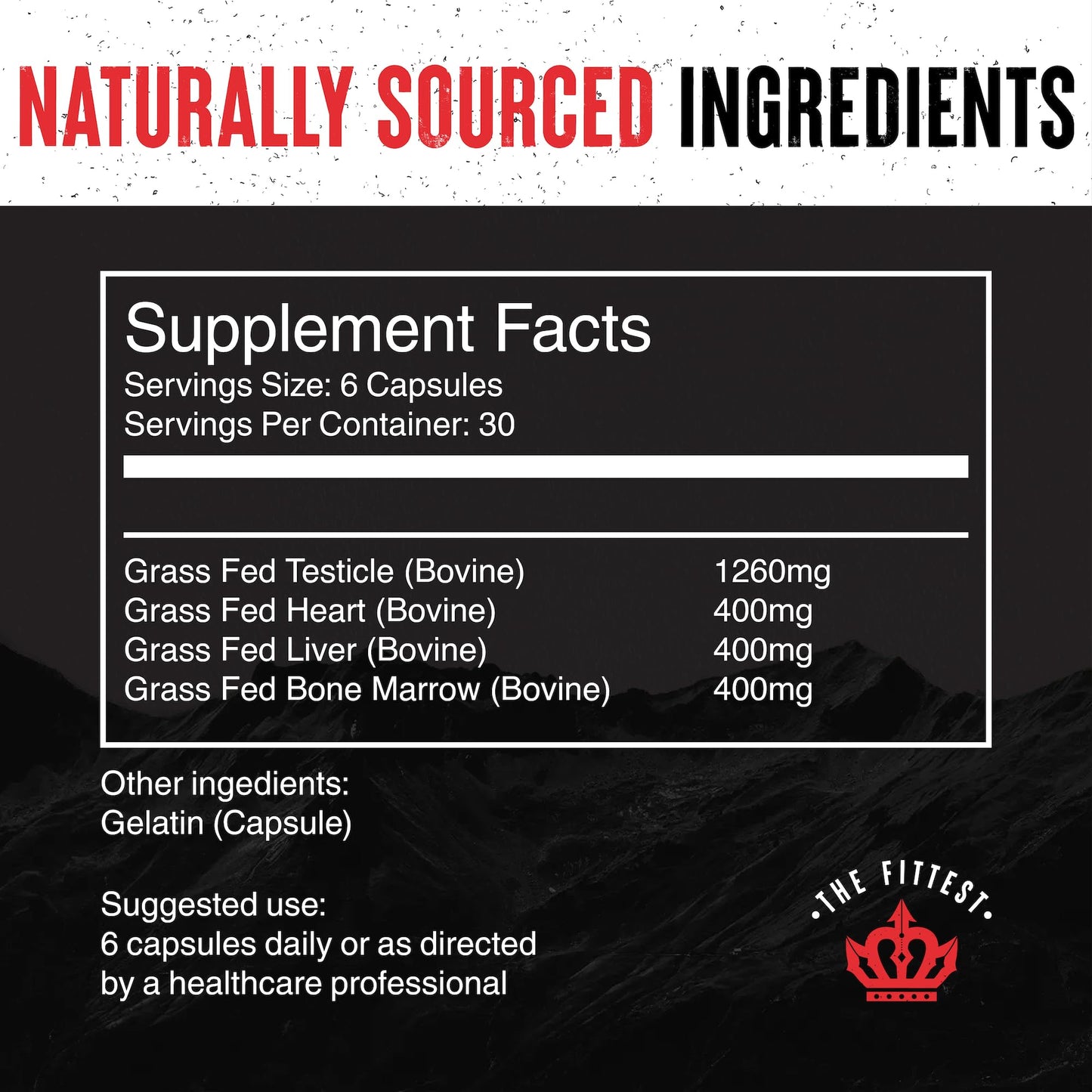 The Fittest Ever The Fittest King Testosterone Booster for Men – Grass-Fed Organs Capsule, 1