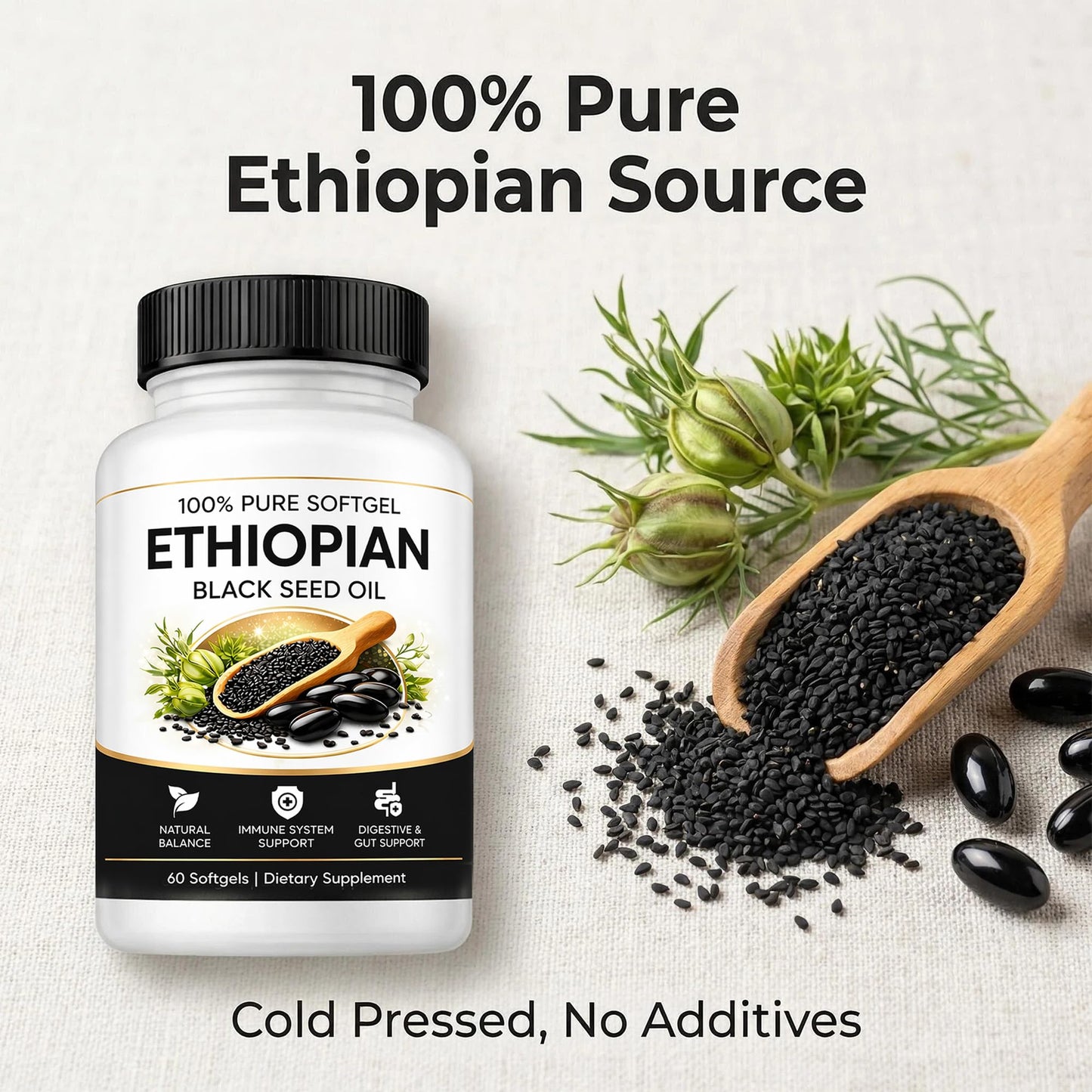 DXWXH Purelynutrient Solsone Ethiopian Black Seed Oil Capsule, 1 Capsule