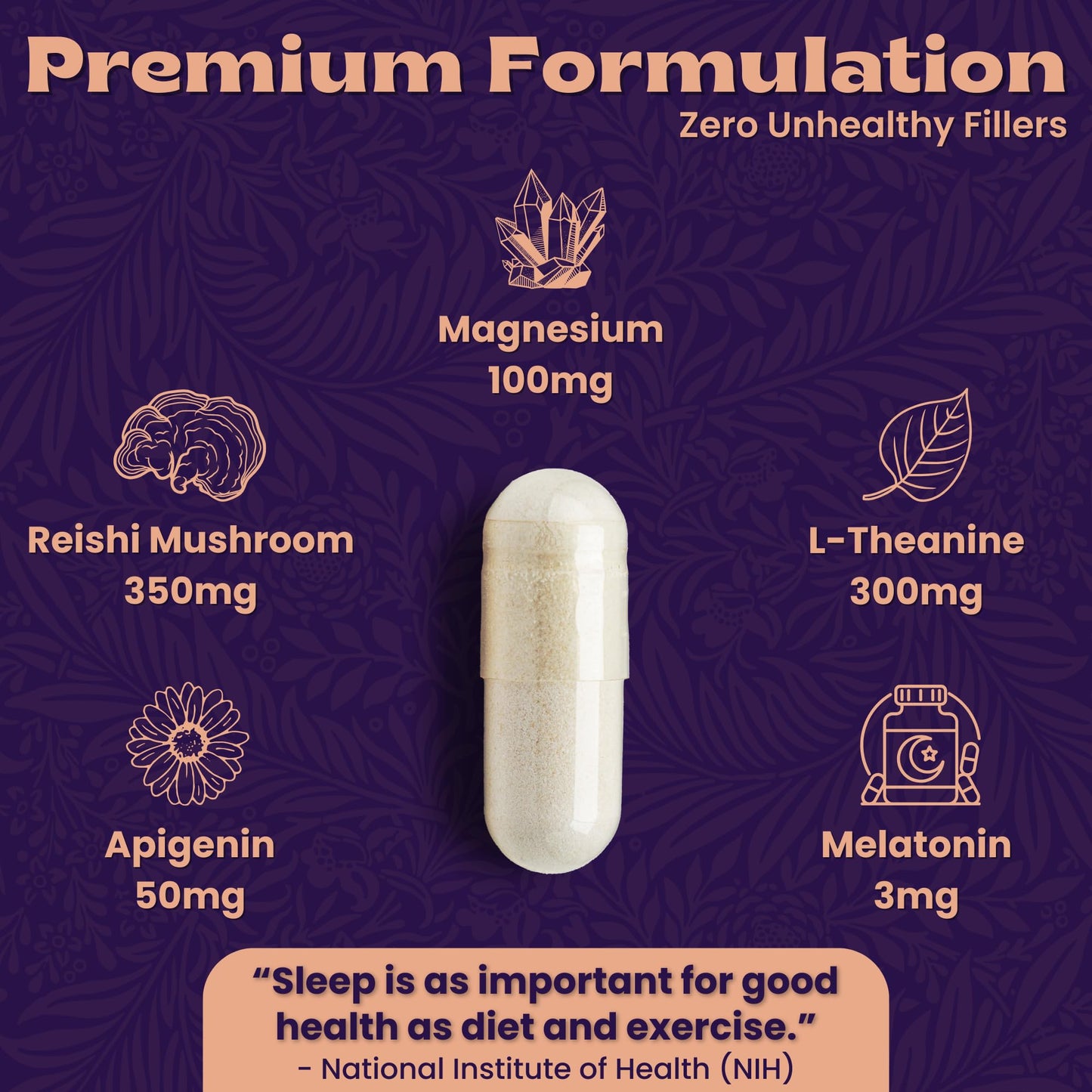 Local Nutrition Natural Sleep Aid with Magnesium Glycinate, Reishi Mushroom Extract, L-Theanine, Apigenin, and Melatonin, 60 Capsules
