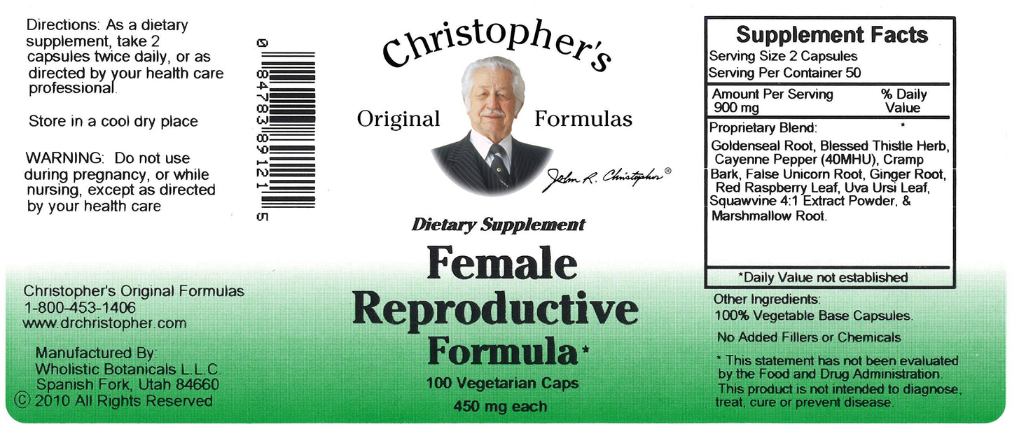 Christopher's Original Formulas Female Reproductive Formula – Herbal Blend for Women Vegetarian Capsules 100 Count