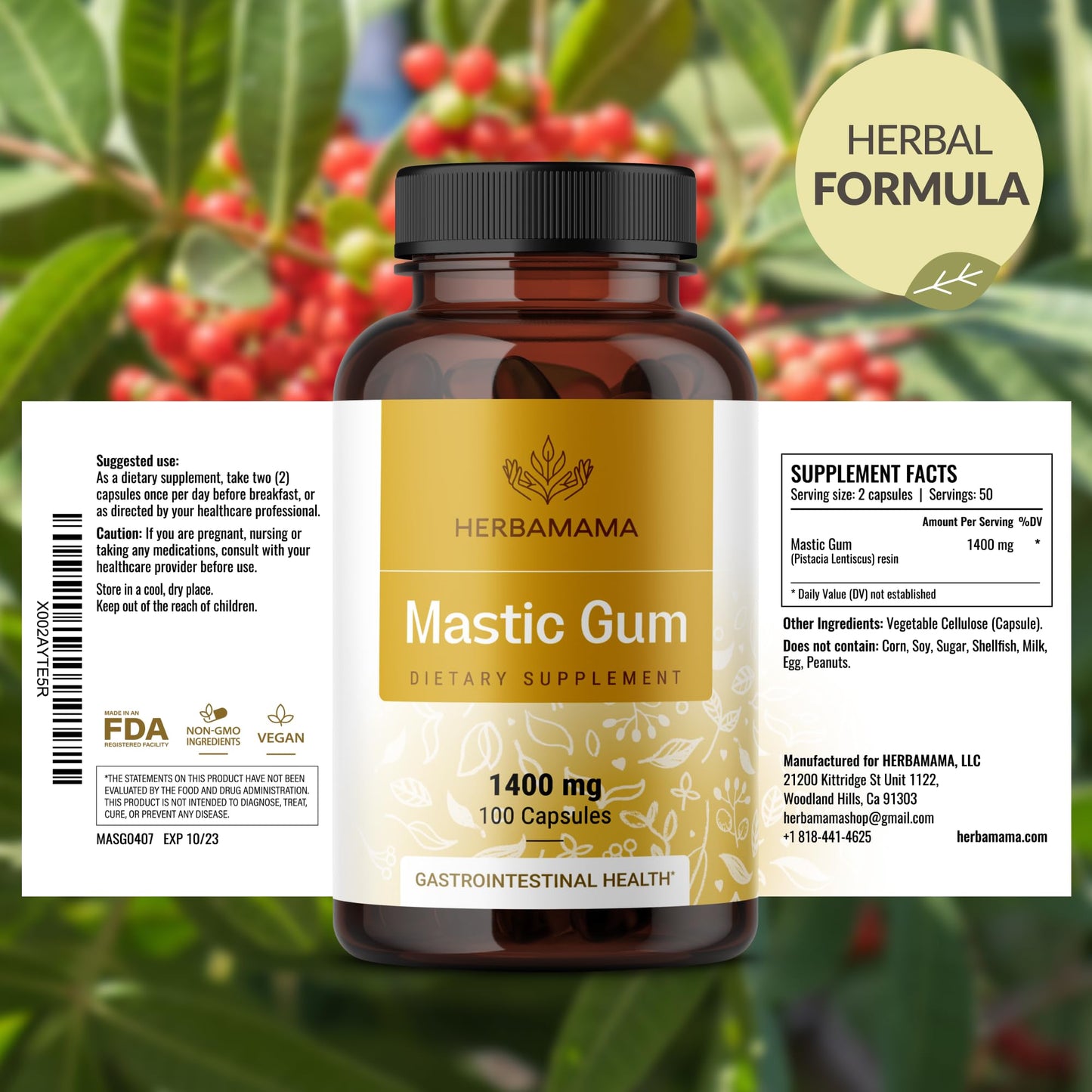 HERBAMAMA Mastic Gum Capsules 1400mg, 100 Count