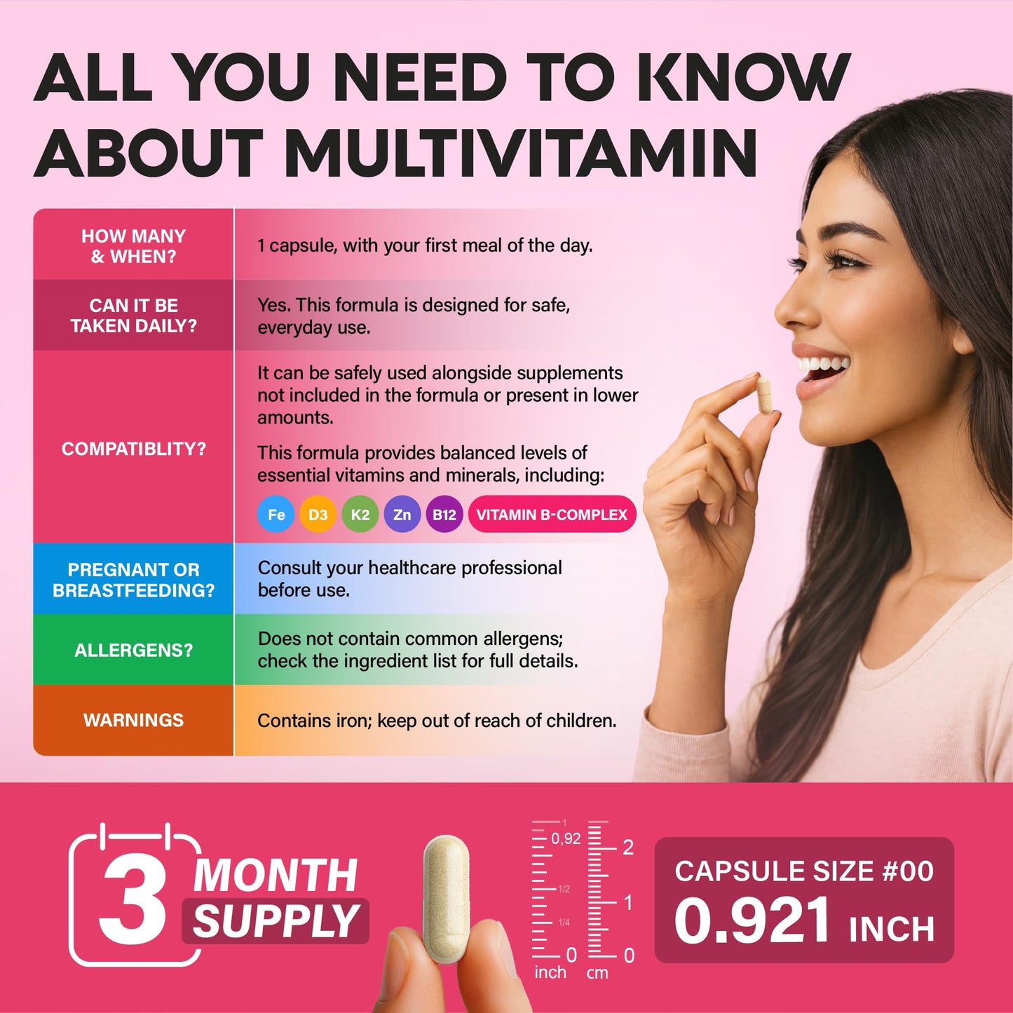 NutraHarmony Multivitamin for Women 47-in-1 B-Complex, Biotin, D3 & K2, Iron Capsules 90 Count