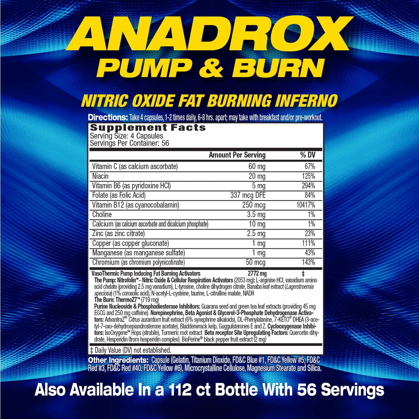 Maximum Human Performance Anadrox Pump & Burn Nitric Oxide Fat Burning Inferno Capsule, 224 Capsules