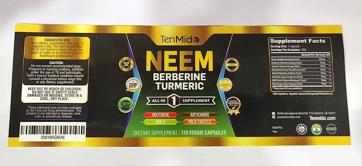 Tenmido Neem Leaf Supplement 8in1 Formula 120 Capsules