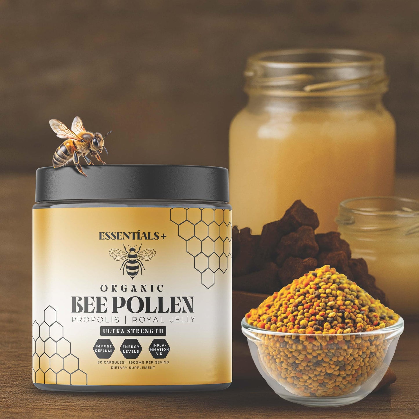 Essentials+ Bee Pollen Propolis & Royal Jelly Capsules, 60 Count