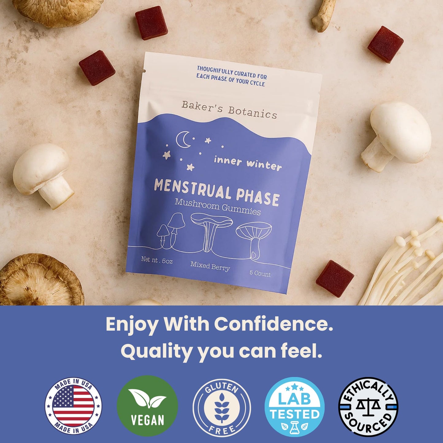 Baker's Botanics Menstrual Mushroom Gummies 3 Pack