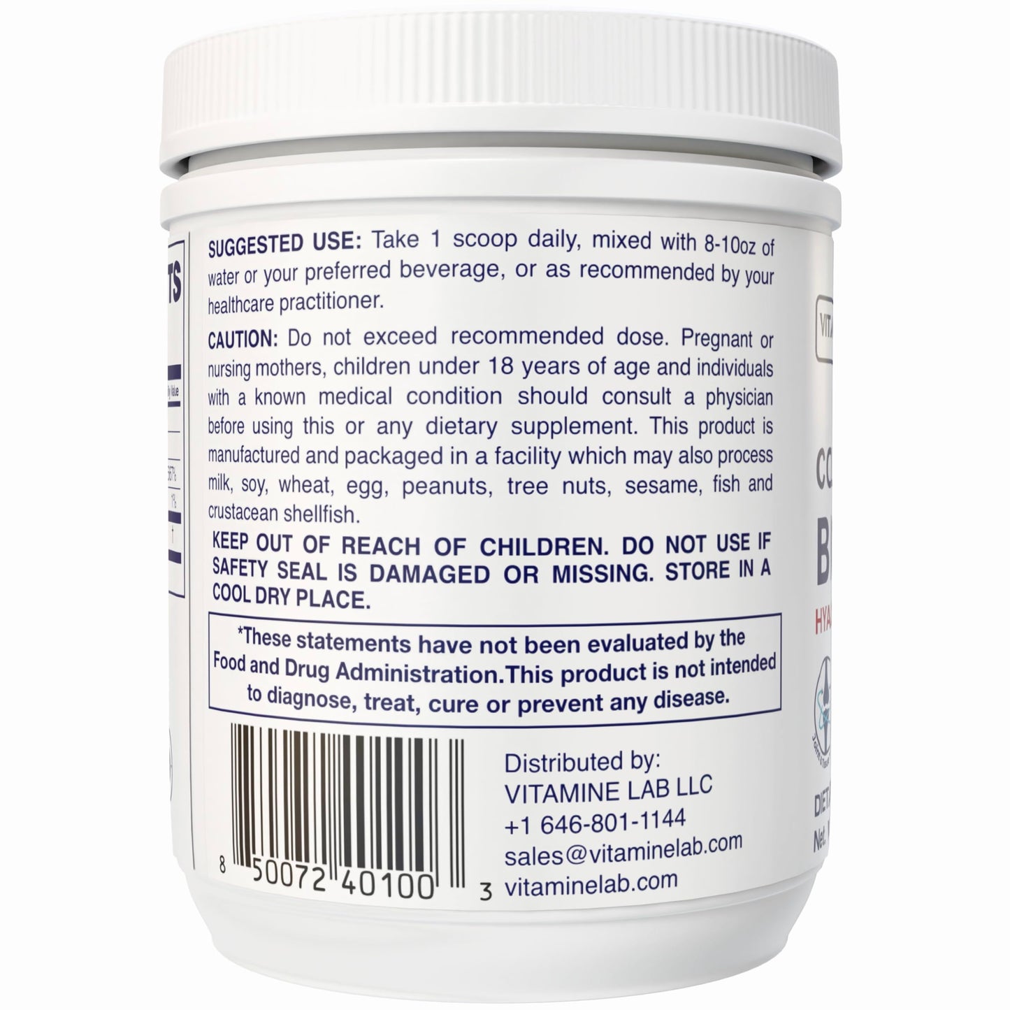 VITA MINE LAB Collagen + Biotin with Hyaluronic Acid Powder, 7.03 Ounce