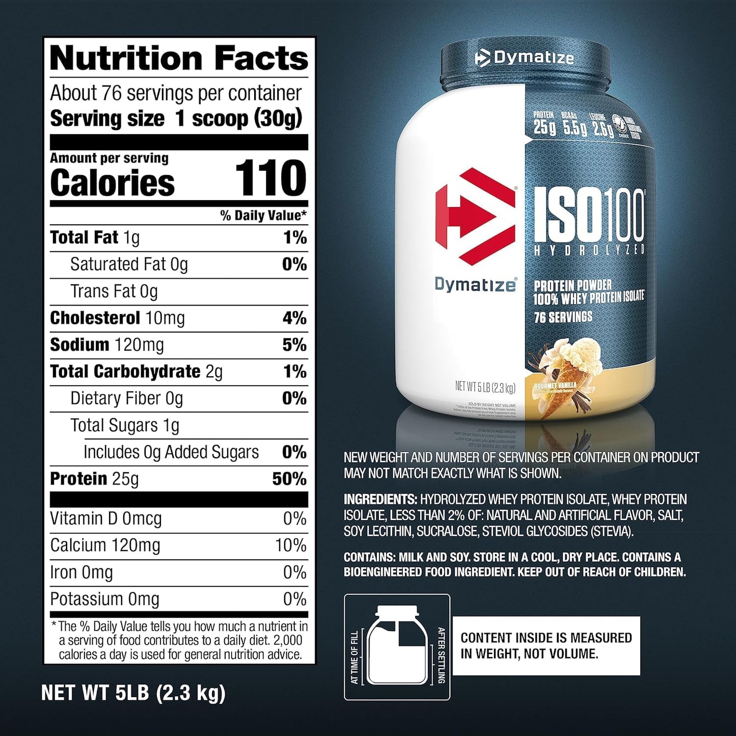 Dymatize ISO 100 Whey Protein Powder Vanilla, 80 Servings, 5 lb
