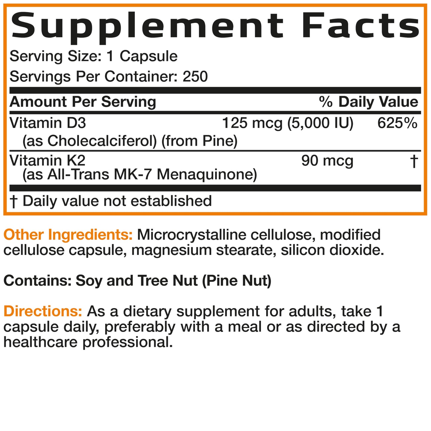 Bronson Vitamin K2+D3 2 in 1 Capsule 250 Count