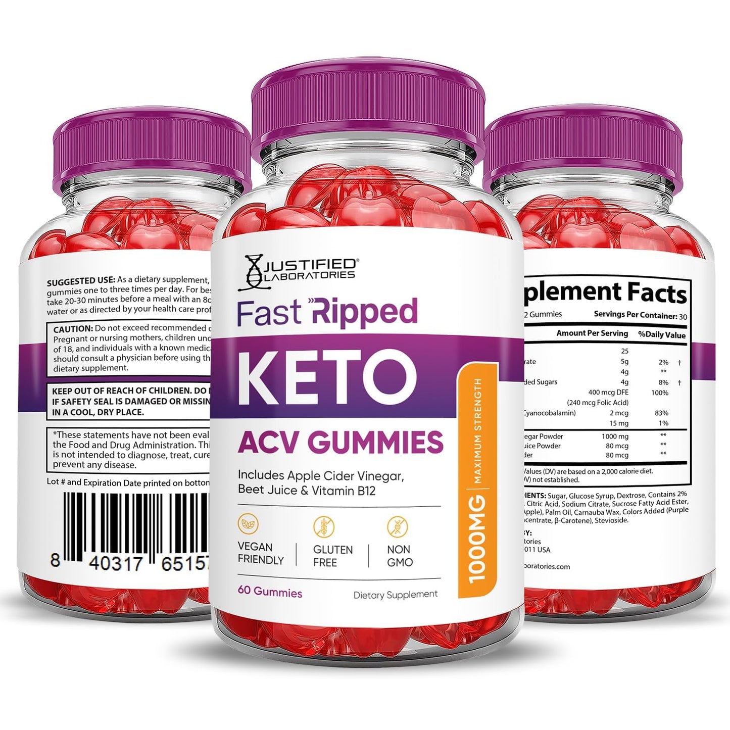 Justified Laboratories Fast Ripped Keto ACV Gummies 300 Servings