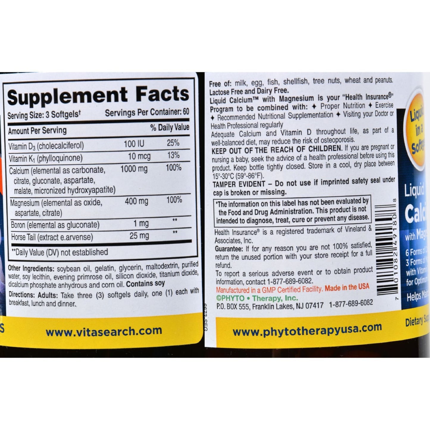 Phyto-Therapy Therapy Liquid Calcium with Magnesium 1000 mg Softgels, 180 Count