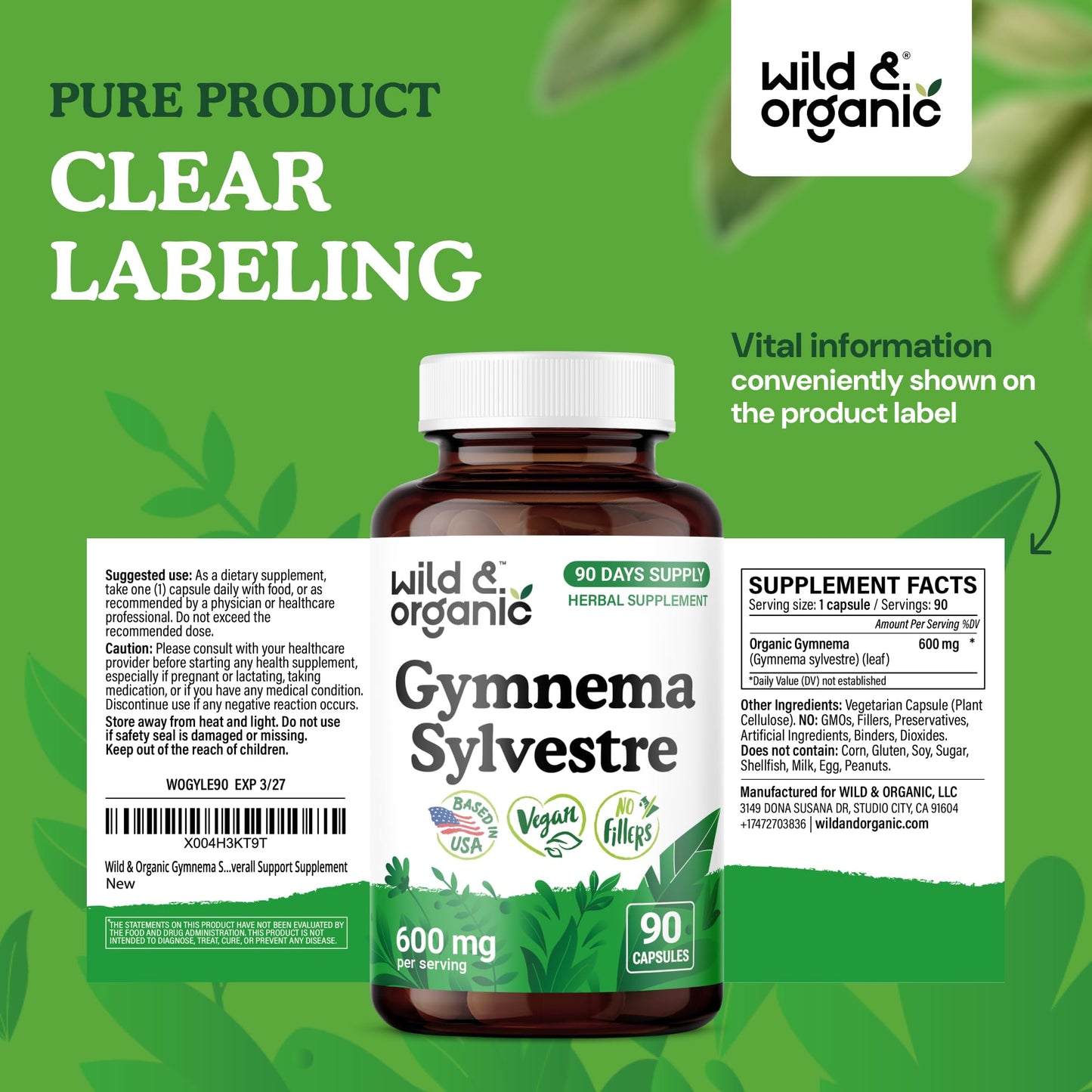 Wild & Organic Gymnema Sylvestre 600 mg - Overall Support, 90 Capsules