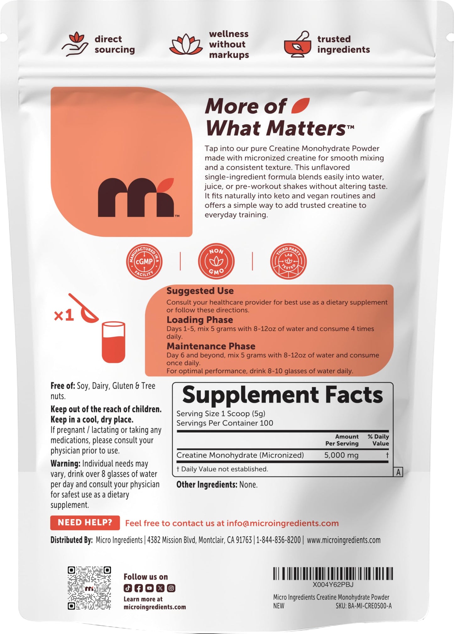 Micro Ingredients Creatine Monohydrate Powder 17.6