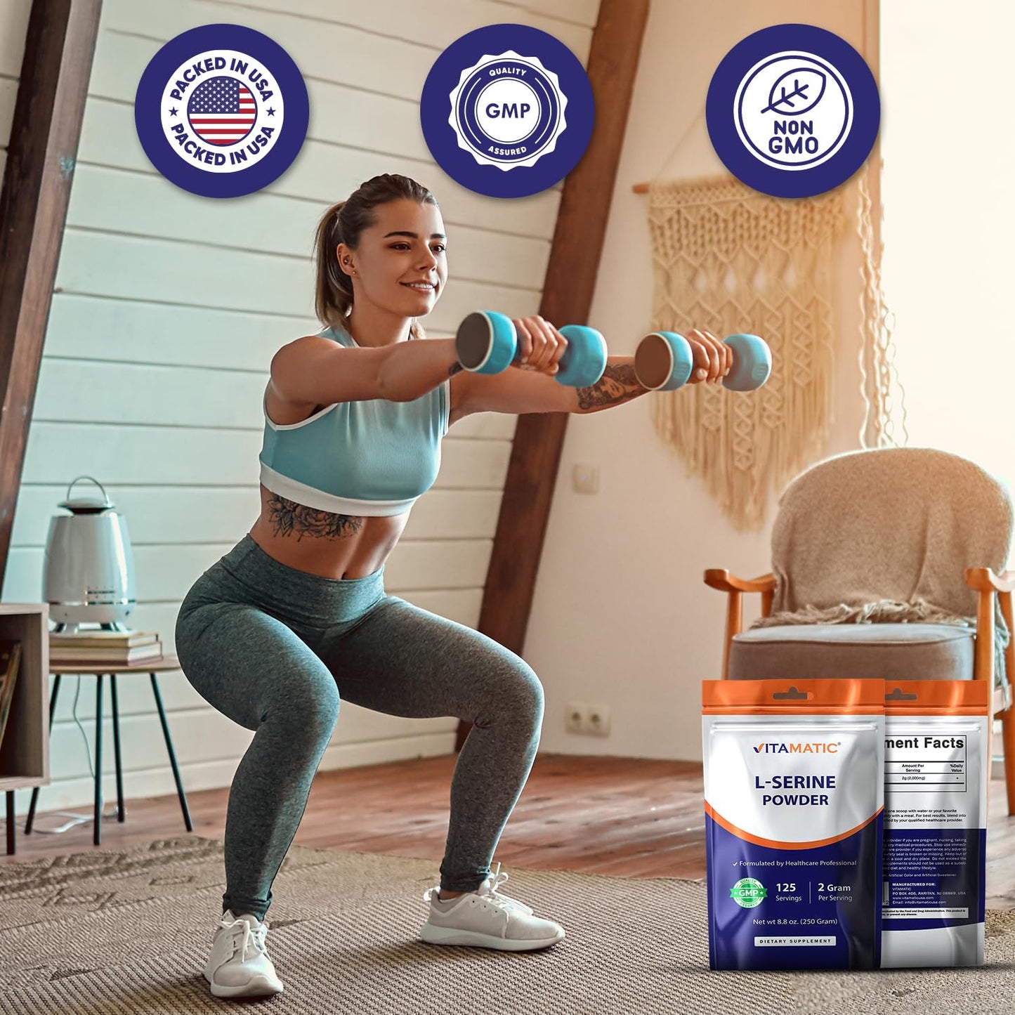 Vitamatic L-Serine Pure Powder 8.8 Ounce