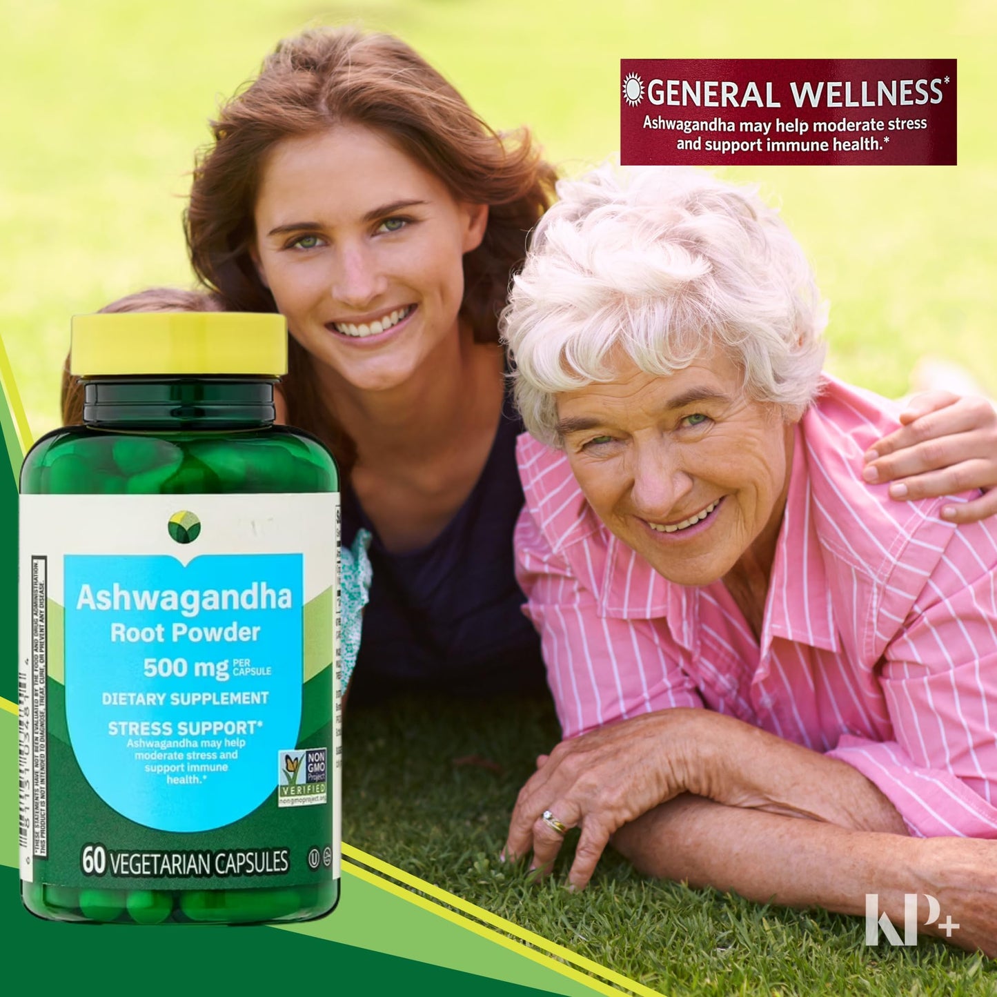 KP+ Ashwagandha Root Powder 500 mg Capsules, 120 Count