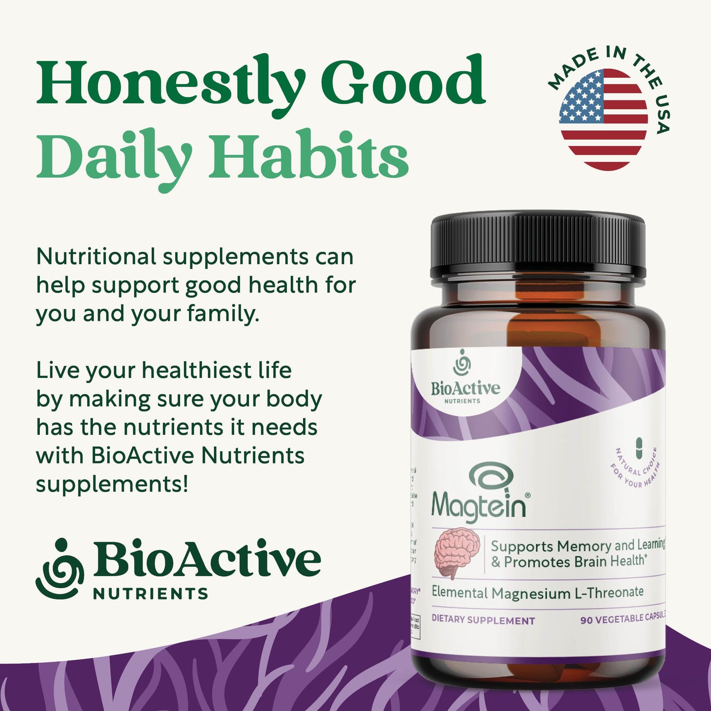 Bioactive Nutrients Magtein Magnesium L-Threonate Capsules 90