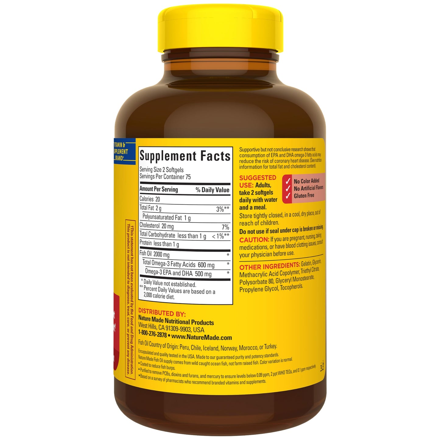 Nature Made Burp Less Fish Oil Omega 3 1000mg Softgels, 150 Softgels