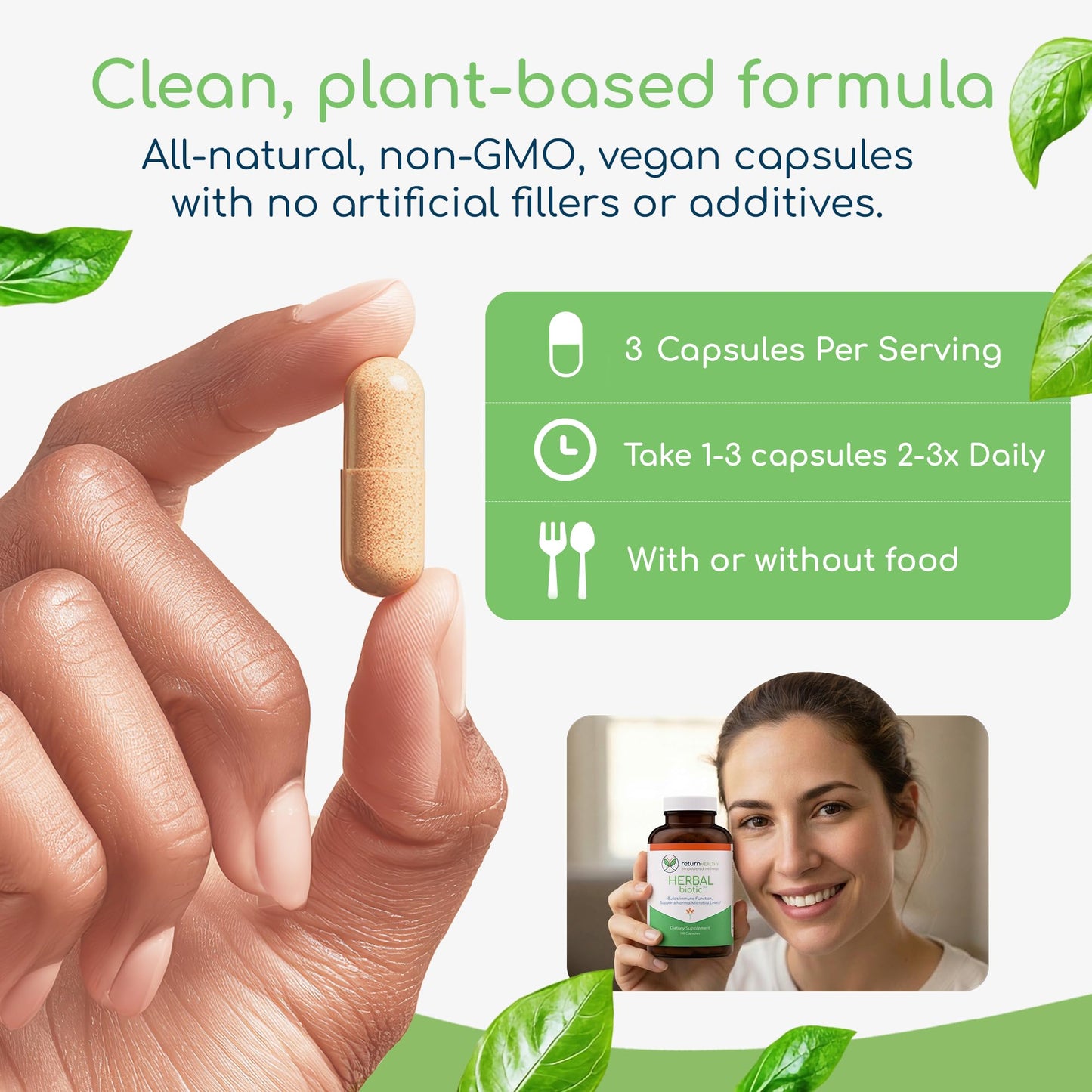 Return Healthy Herbal Biotic Immune Support Vitamins Capsules 120